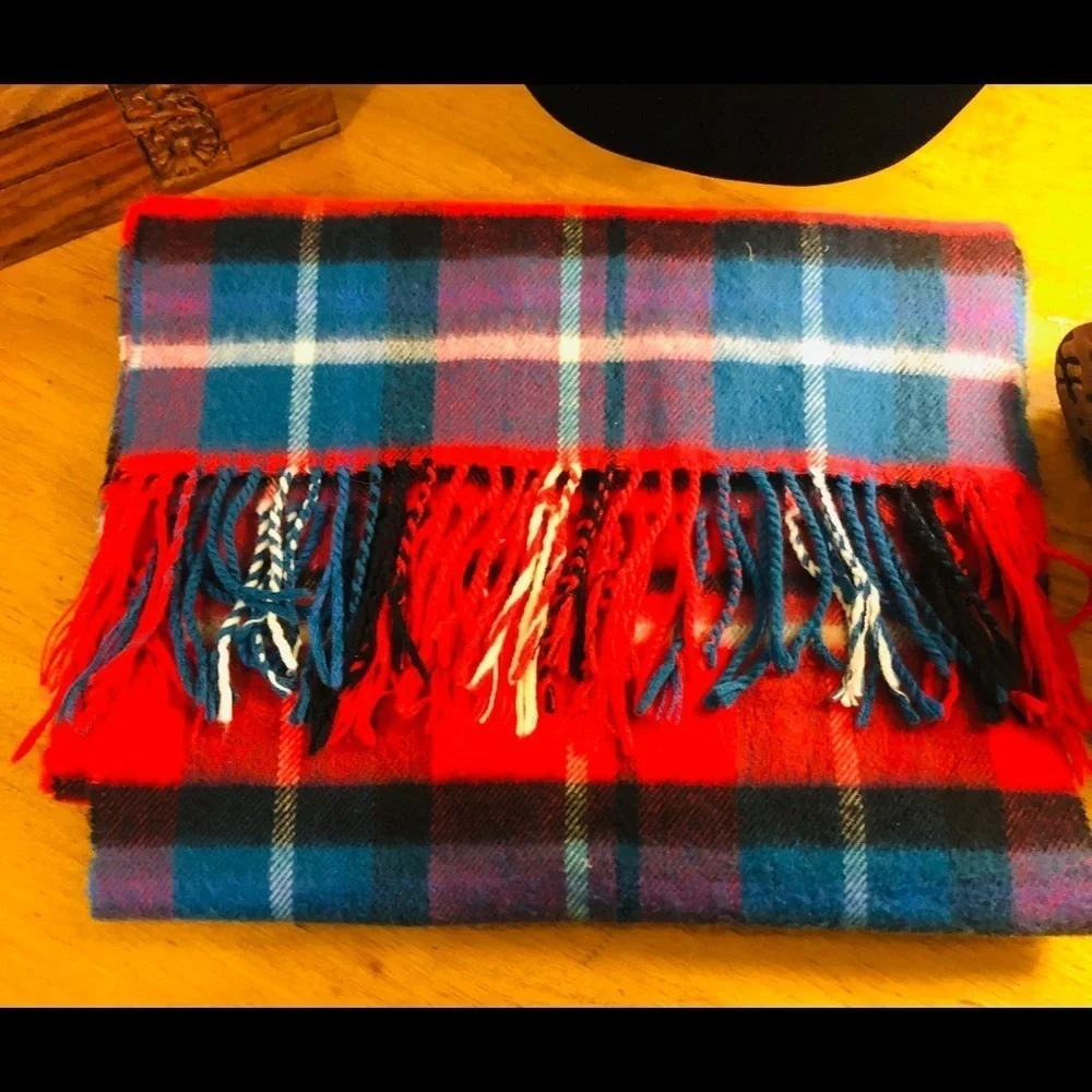 Red Plaid Stripe Fringe Scarf